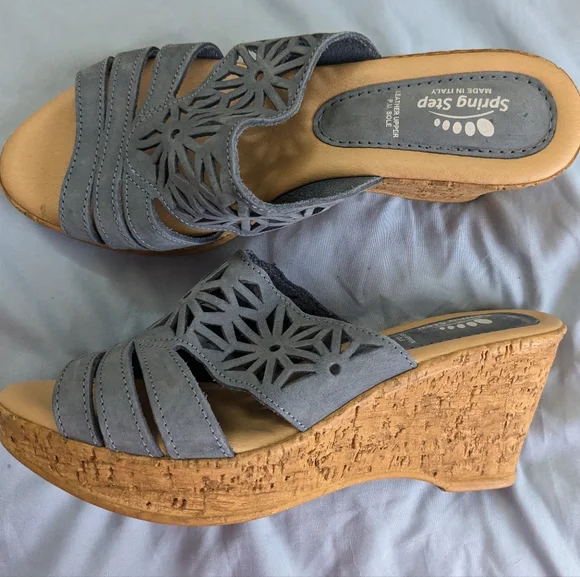 Spring Step Women's Estella Leather Nubuck Wedge Slide Sandals - Blue, 38M EUC - Picture 5 of 7